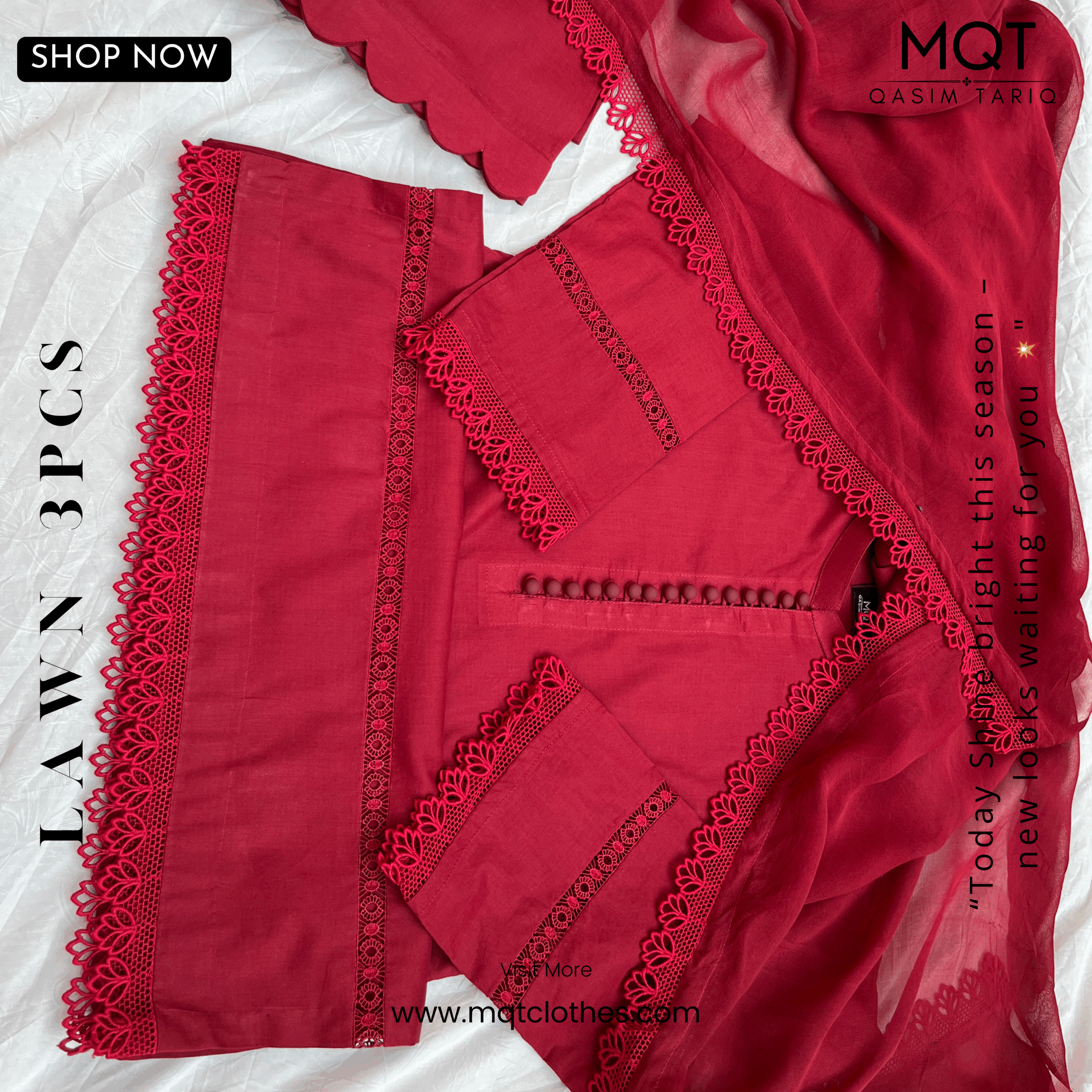 Mehroon 3-PIECE- LAWN STITCHED SUIT