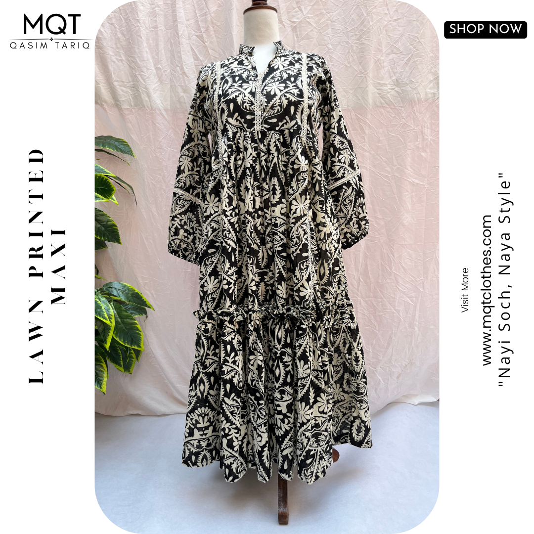 Black Printed Maxi- LAWN STITCHED MAXI
