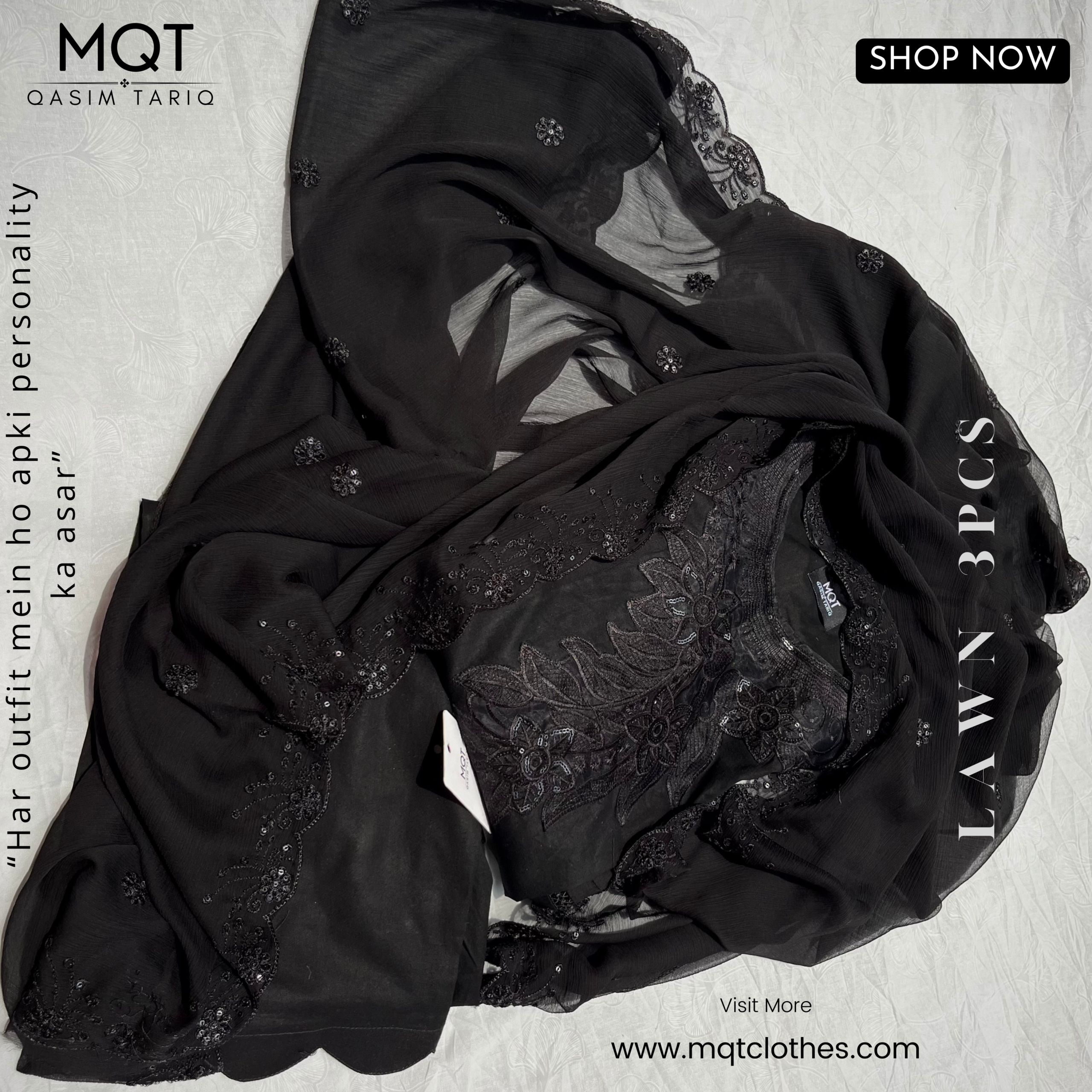 Black Lawn Suit With Embroidery Dupatta