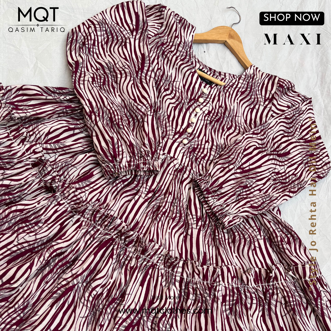 Mehroon Zebra Printed Maxi- LAWN STITCHED MAXI