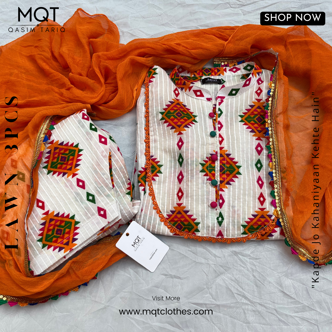 White Sindhi With Patiala Salwar 3-PIECE- LAWN STITCHED SUIT