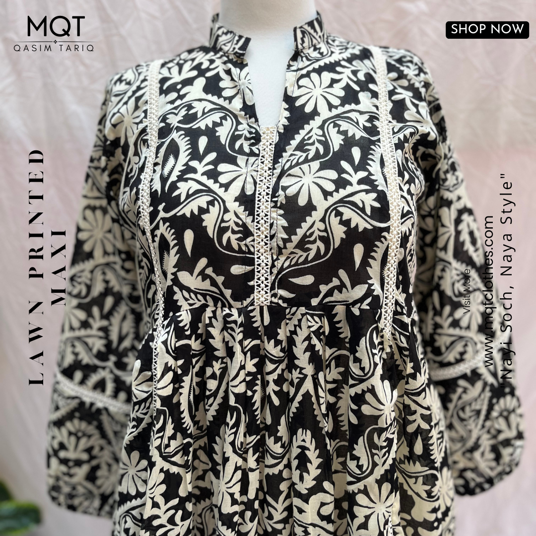 Black Printed Maxi- LAWN STITCHED MAXI