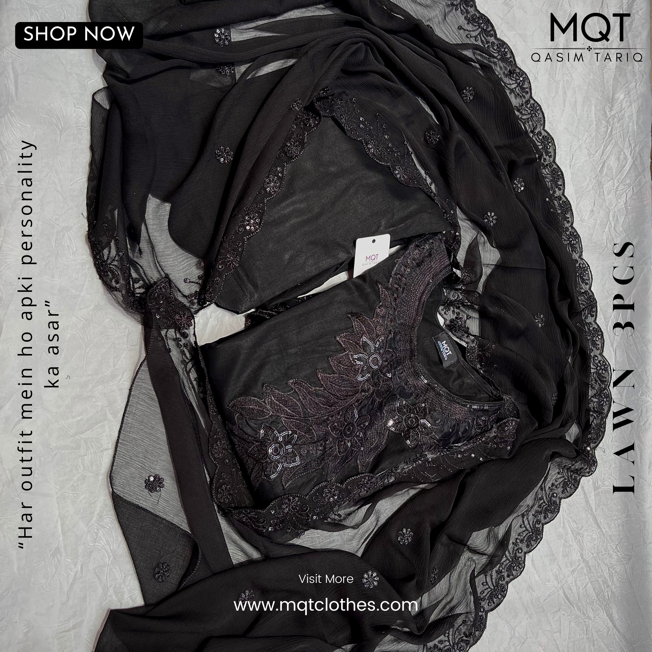 Black Lawn Suit With Embroidery Dupatta