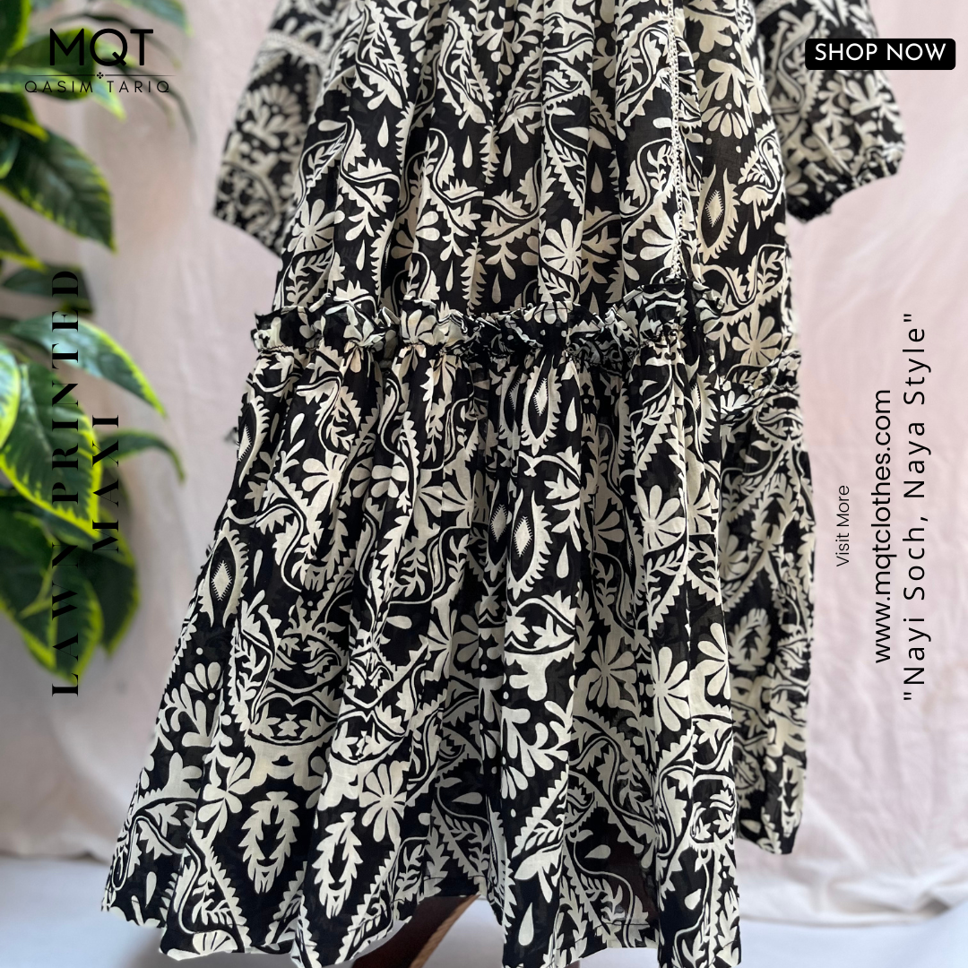 Black Printed Maxi- LAWN STITCHED MAXI