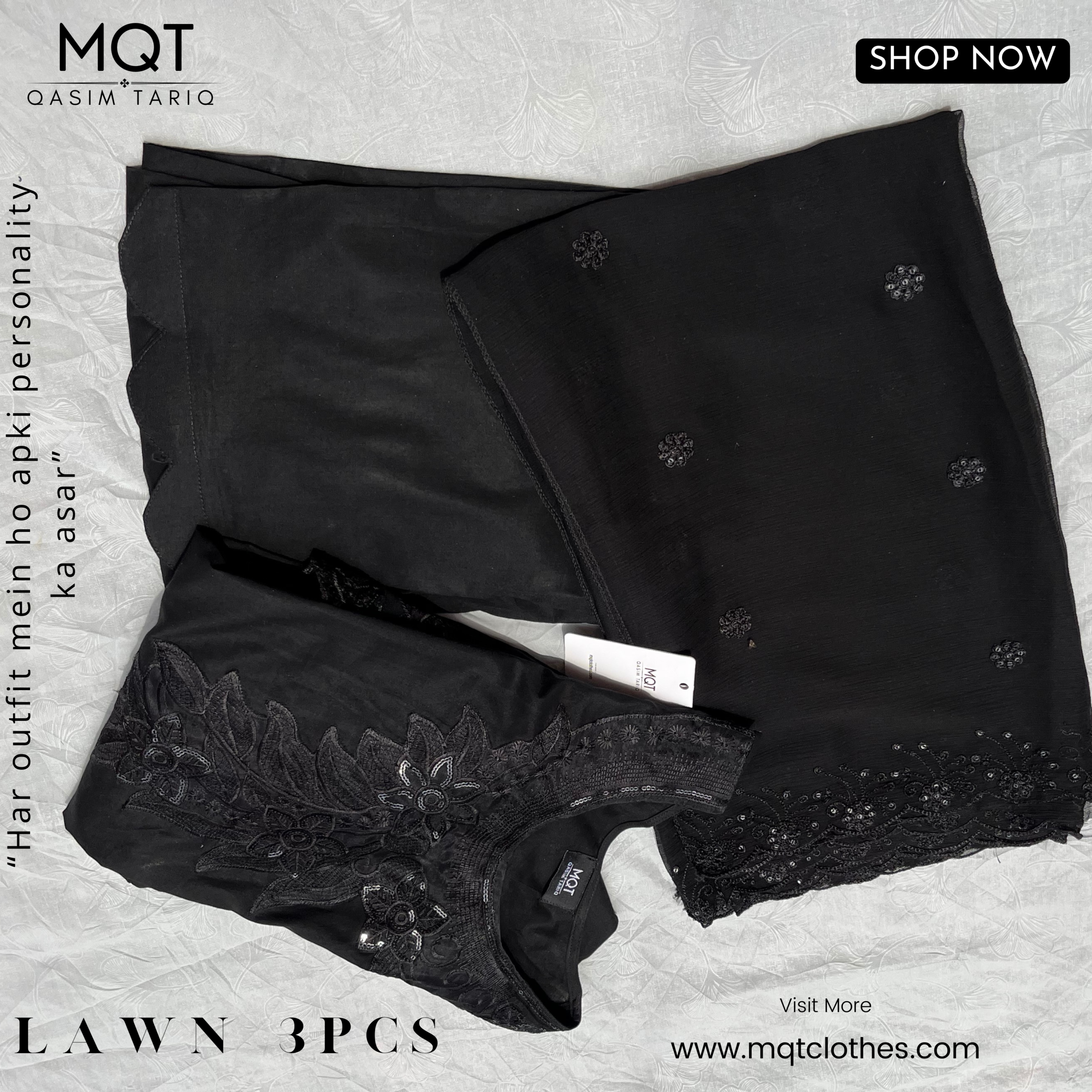 Black Lawn Suit With Embroidery Dupatta