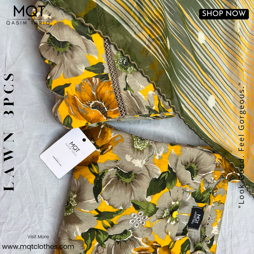 Yellow Printed Chikankari 3-PIECE- LAWN STITCHED SUIT