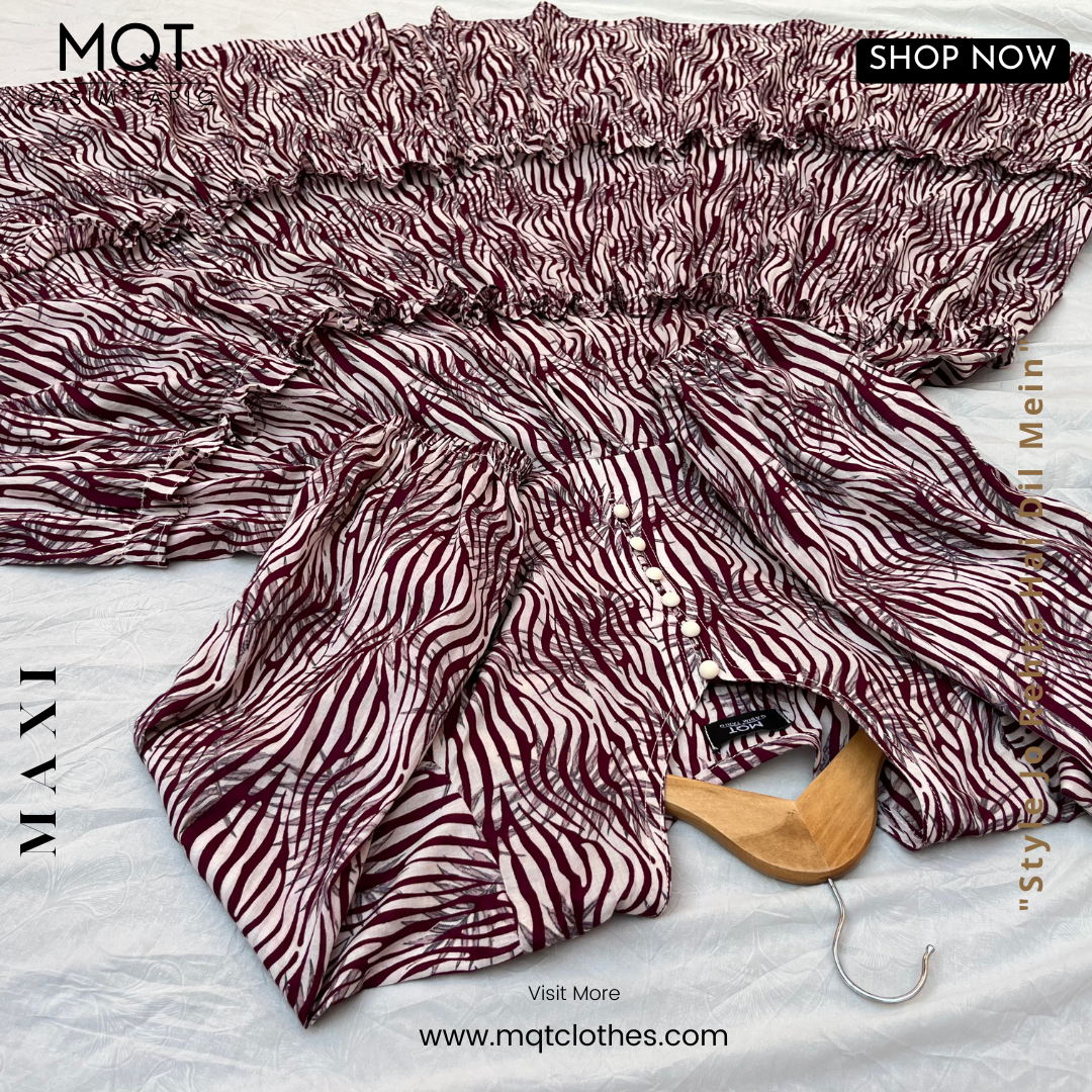 Mehroon Zebra Printed Maxi- LAWN STITCHED MAXI