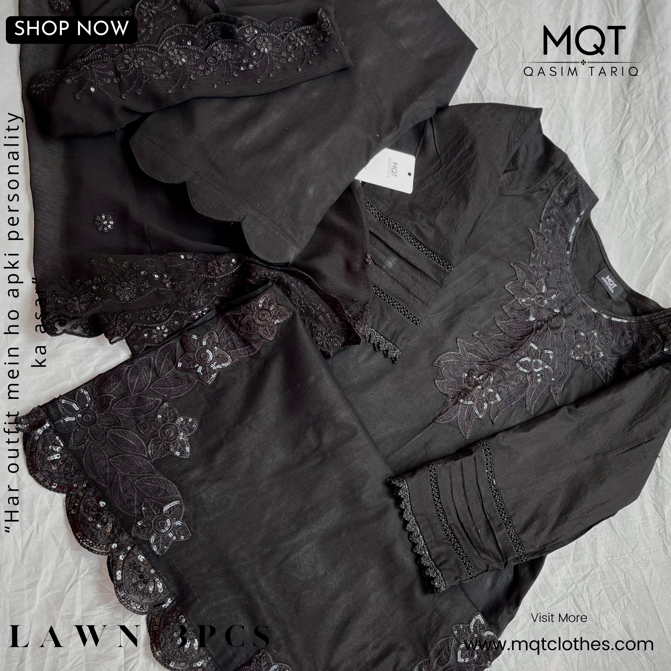 Black Lawn Suit With Embroidery Dupatta