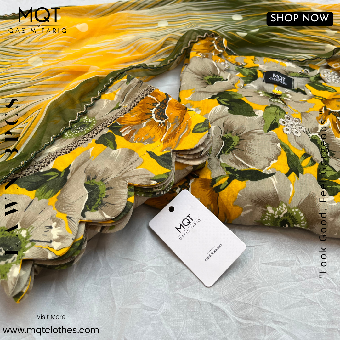 Yellow Printed Chikankari 3-PIECE- LAWN STITCHED SUIT