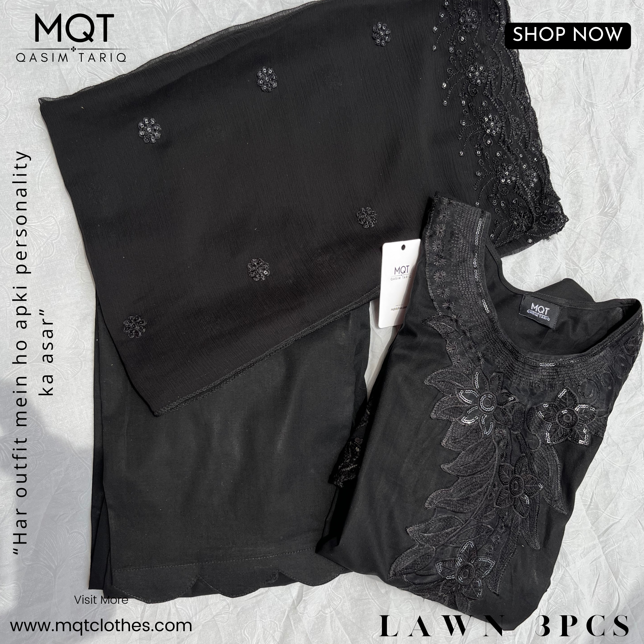 Black Lawn Suit With Embroidery Dupatta