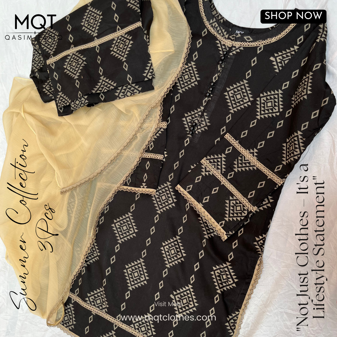 Black & Skin 3-PIECE- LAWN STITCHED SUIT