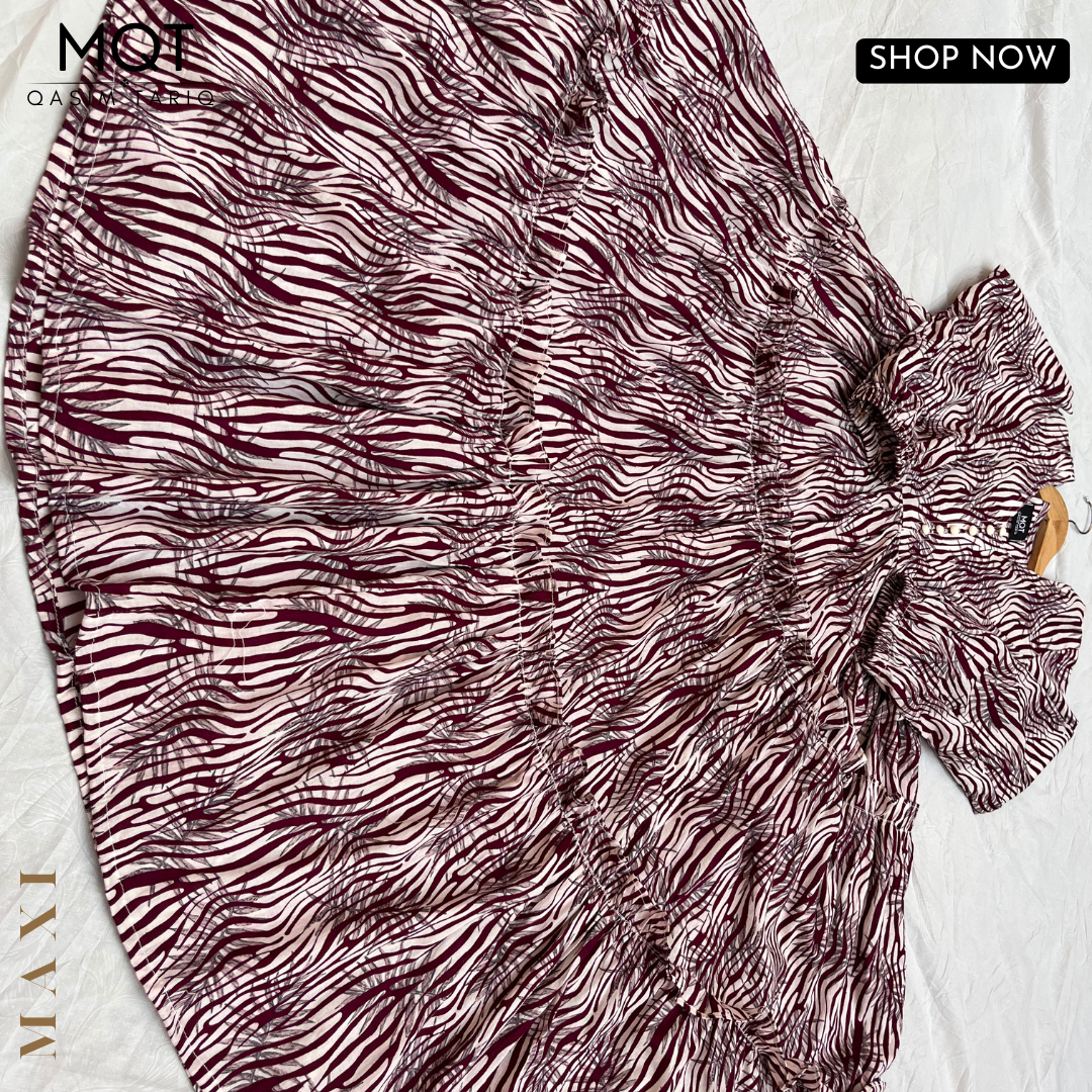 Mehroon Zebra Printed Maxi- LAWN STITCHED MAXI