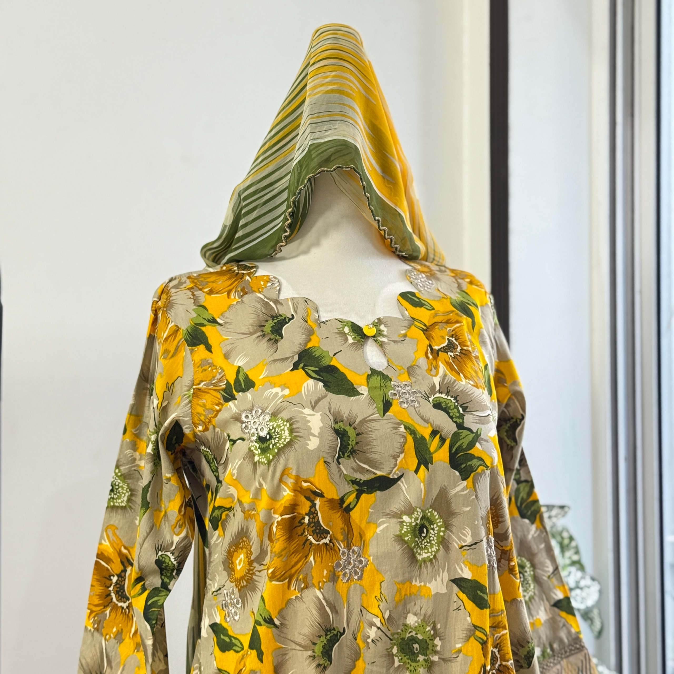 Yellow Printed Chikankari 3-PIECE- LAWN STITCHED SUIT