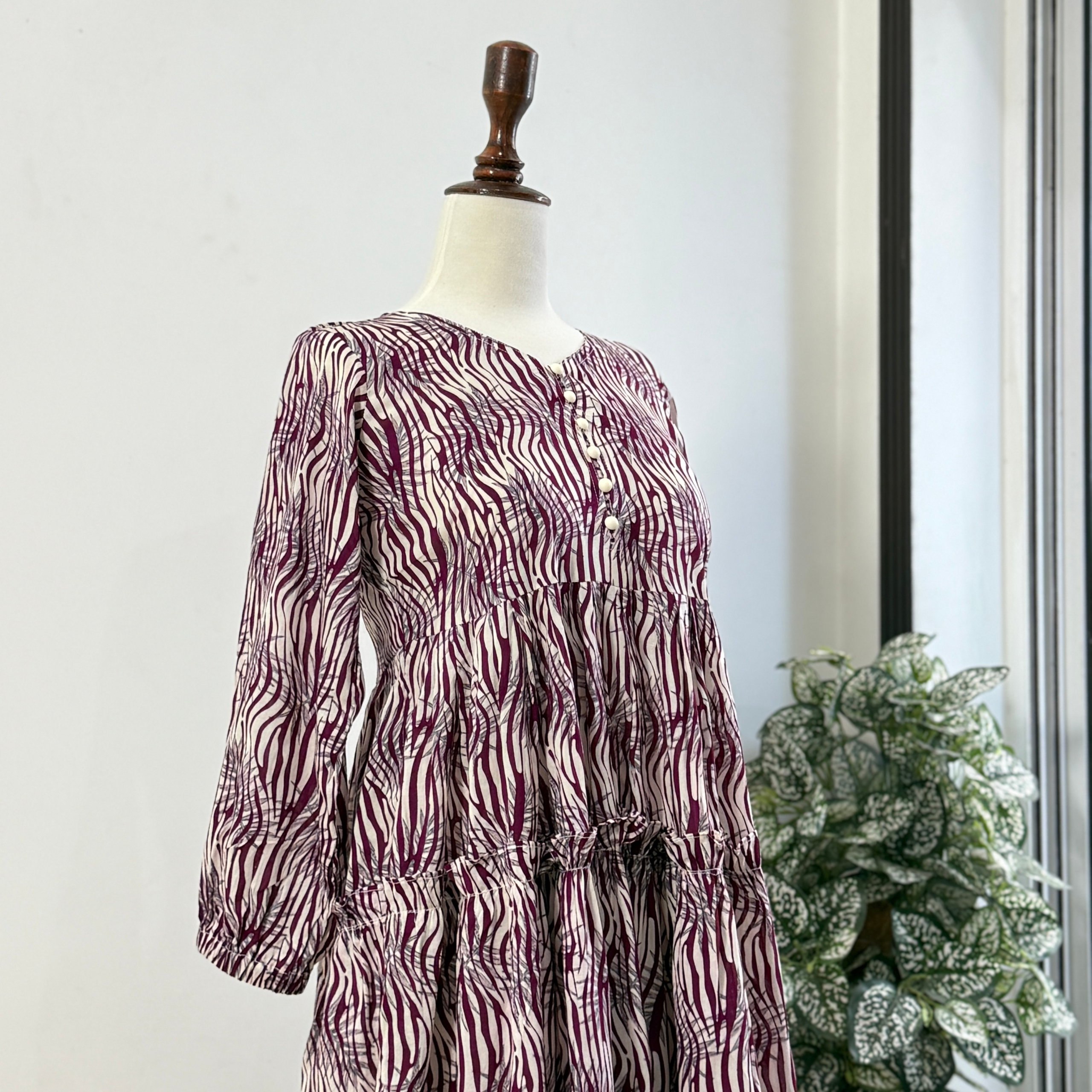 Mehroon Zebra Printed Maxi- LAWN STITCHED MAXI