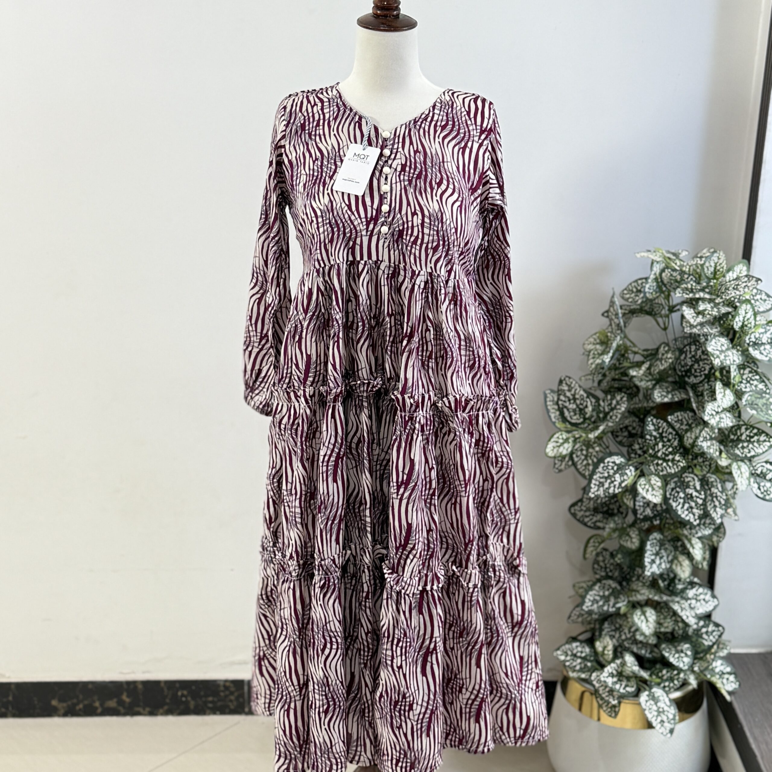 Mehroon Zebra Printed Maxi- LAWN STITCHED MAXI