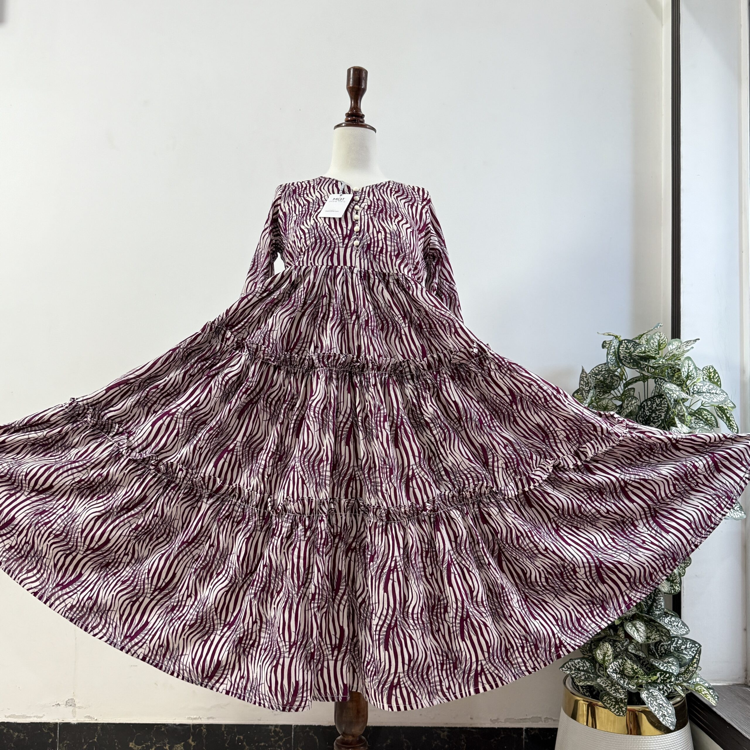 Mehroon Zebra Printed Maxi- LAWN STITCHED MAXI